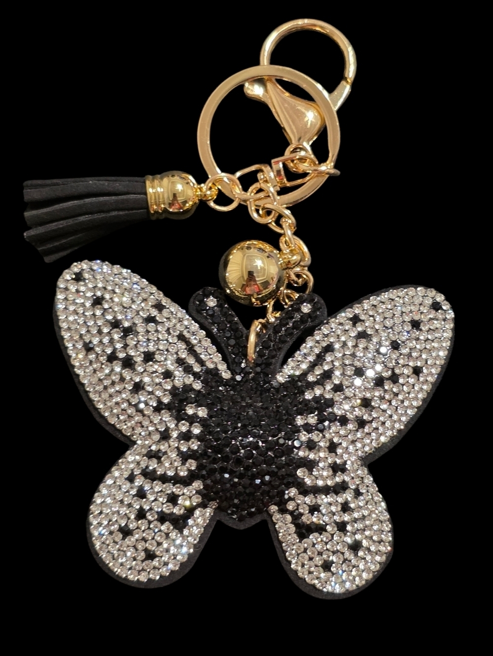 Elegant Black and Silver Butterfly Bag Charm Keychain